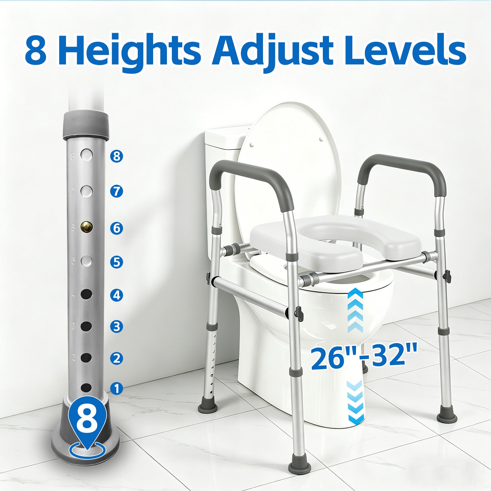 DQQKMM Toilet Seat Riser for Seniors, Adjustable Height & Width, Raised Toilet Seat with Handles & Padded Seat, Supports 300 lbs Toilet Seat with Handles, Shower Chair & Bedside Commode