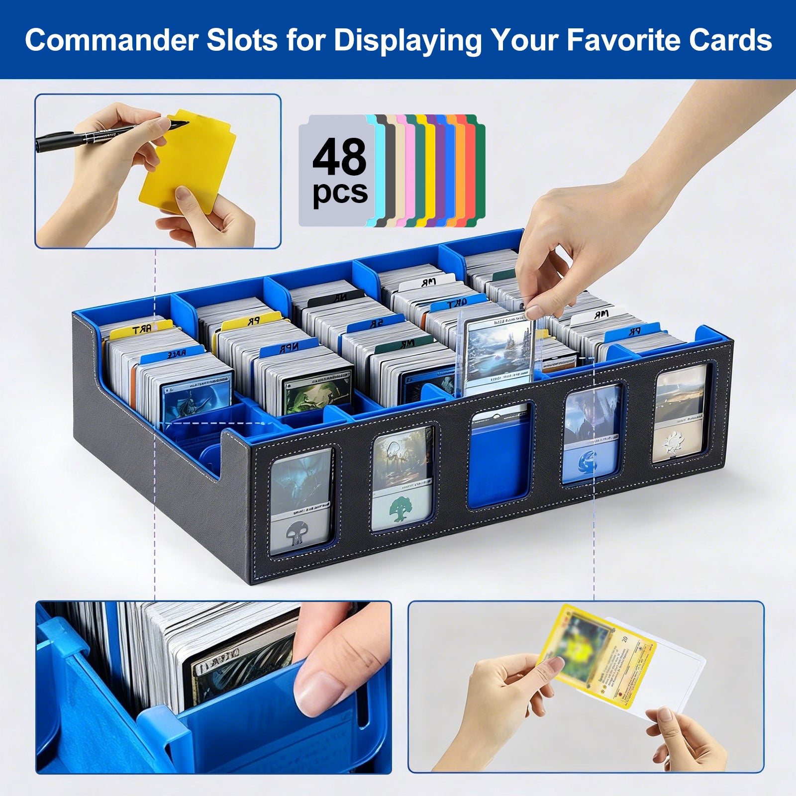 DQQKMM Trading Card Storage Box, 3900+ Deck Box with Commander Display, Organizer for MTG TCG Sports Cards, Includes Dice Tray, Dividers & Top Loaders