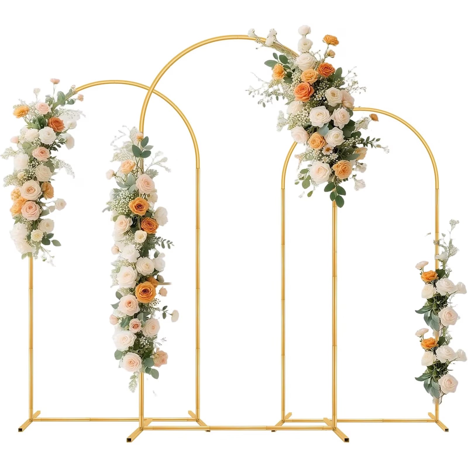 DQQKMM Metal Arch Backdrop Stand 4FT, 5FT, 6FT Set of 3 Gold Wedding Arch Stand with Stable Base,Balloon Backdrop Stand for Wedding Ceremony Birthday Party Bridal Baby Shower Banquet Decoration.