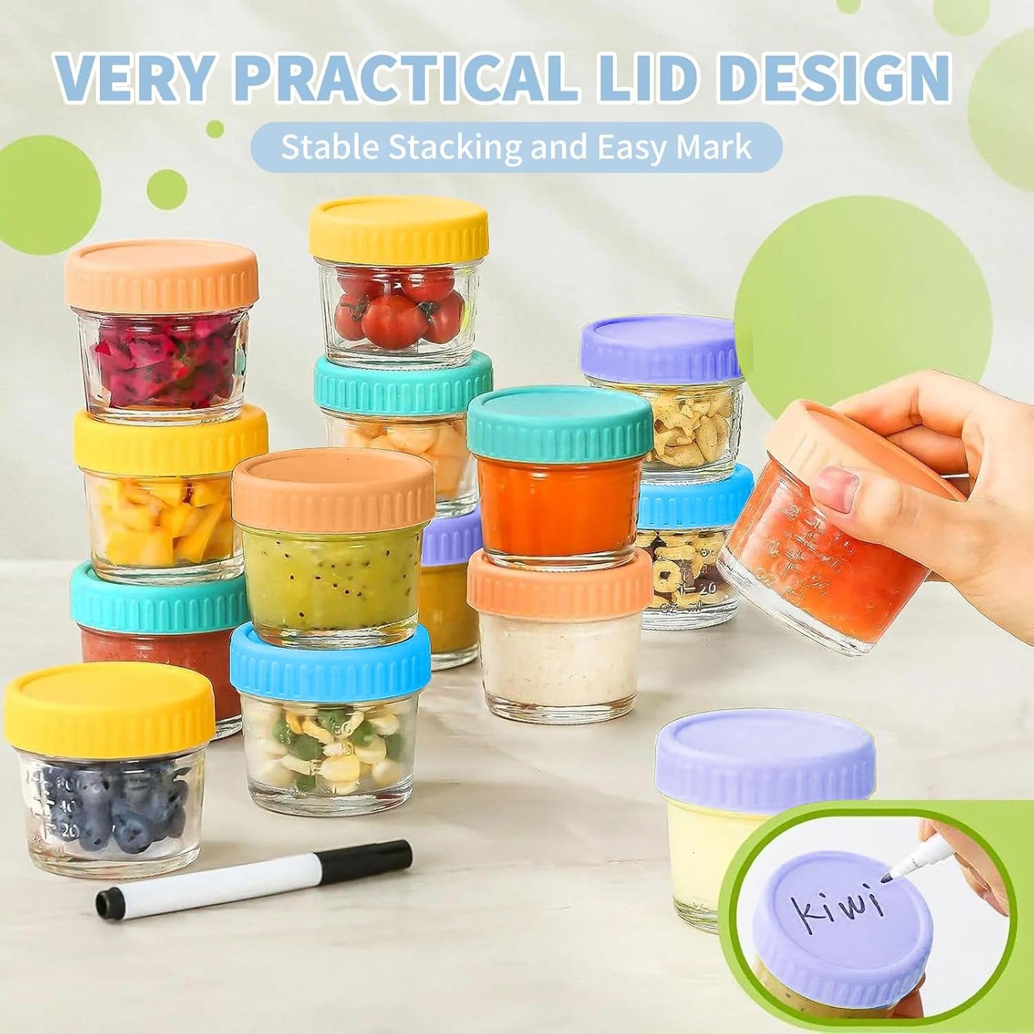 DQQKMM 20 Pack Glass Baby Food Storage Containers, 4oz/120ml Glass Baby Food Jars with Airtight Lids, Small Containers Freezer Storage with Airtight Lids Leak Proof for Baby Food