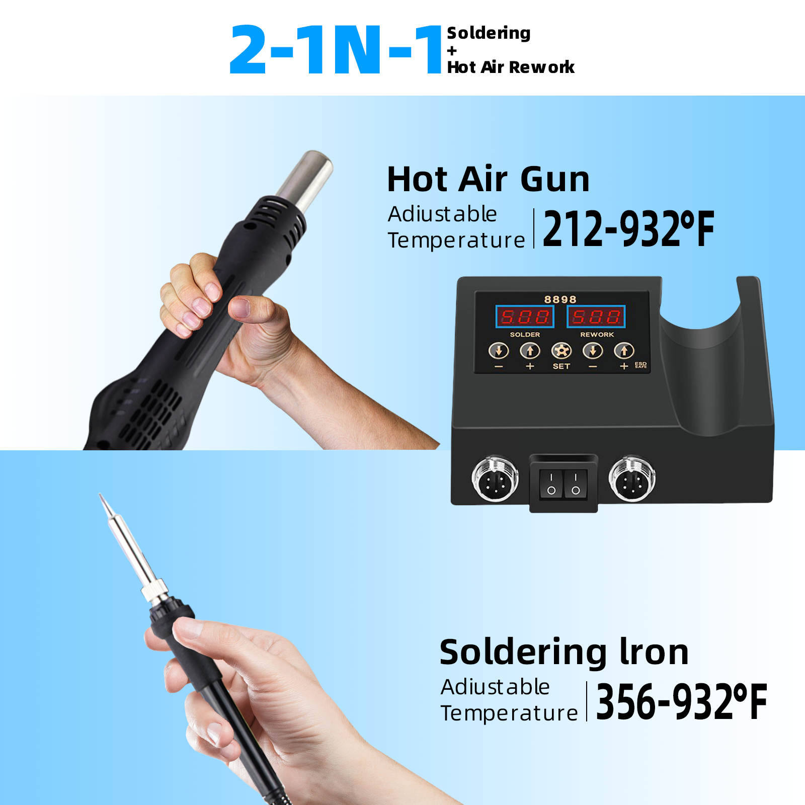 DQQKMM Soldering Iron Station, 2-in-1 Soldering Station Kit, Digital Soldering Station