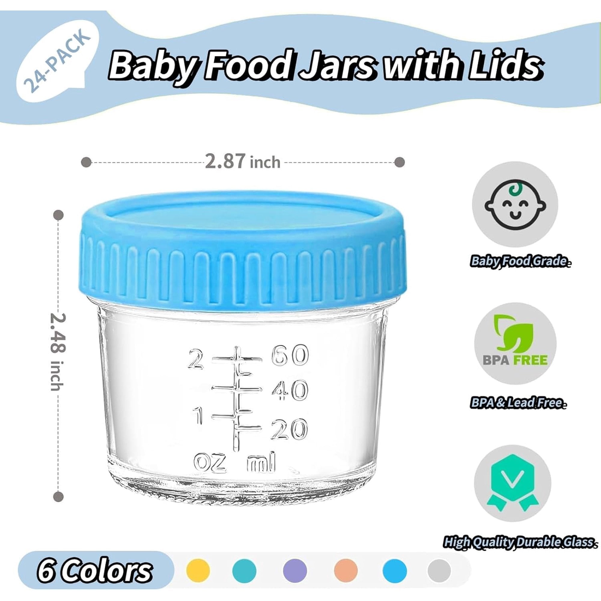 DQQKMM 6 Pack Glass Baby Food Storage Containers, 4oz/120ml Glass Baby Food Jars with Airtight Lids, Small Containers Freezer Storage with Airtight Lids Leak Proof for Baby Food