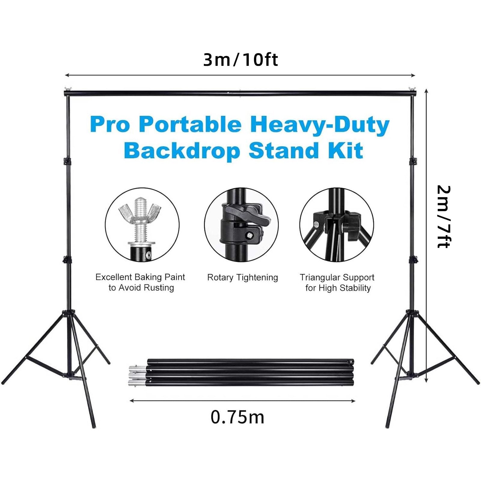 DQQKMM 10×6.5ft Backdrop Stand Kit,Adjustable Photography Studio Backdrop, 4 Crossbars, 6 Spring Clamps, 4 Backdrop Clips, 2 Sandbags and Carrying Bag for Studio Photography & Party Ceremony(2.0mX3m)