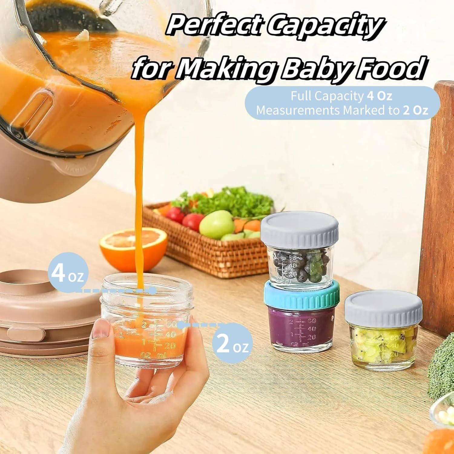 DQQKMM 24 Pack Glass Baby Food Storage Containers, 4oz Baby Food Jars with Airtight Lids, Small Containers Freezer Storage with Airtight Lids Leak Proof for Baby Food