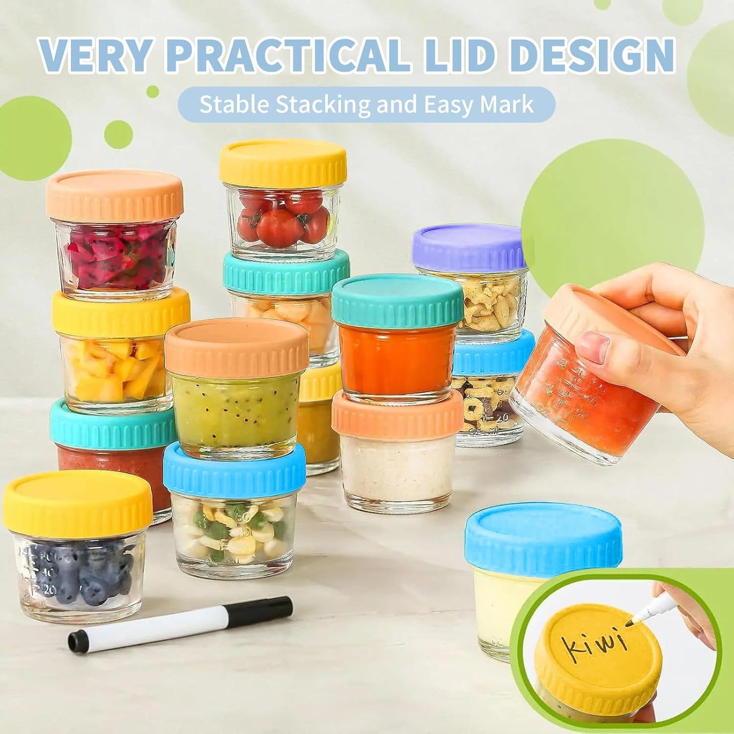 DQQKMM 12 Pack Glass Baby Food Storage Containers, 4oz Baby Food Jars with Airtight Lids, Small Containers Freezer Storage with Airtight Lids Leak Proof for Baby Food