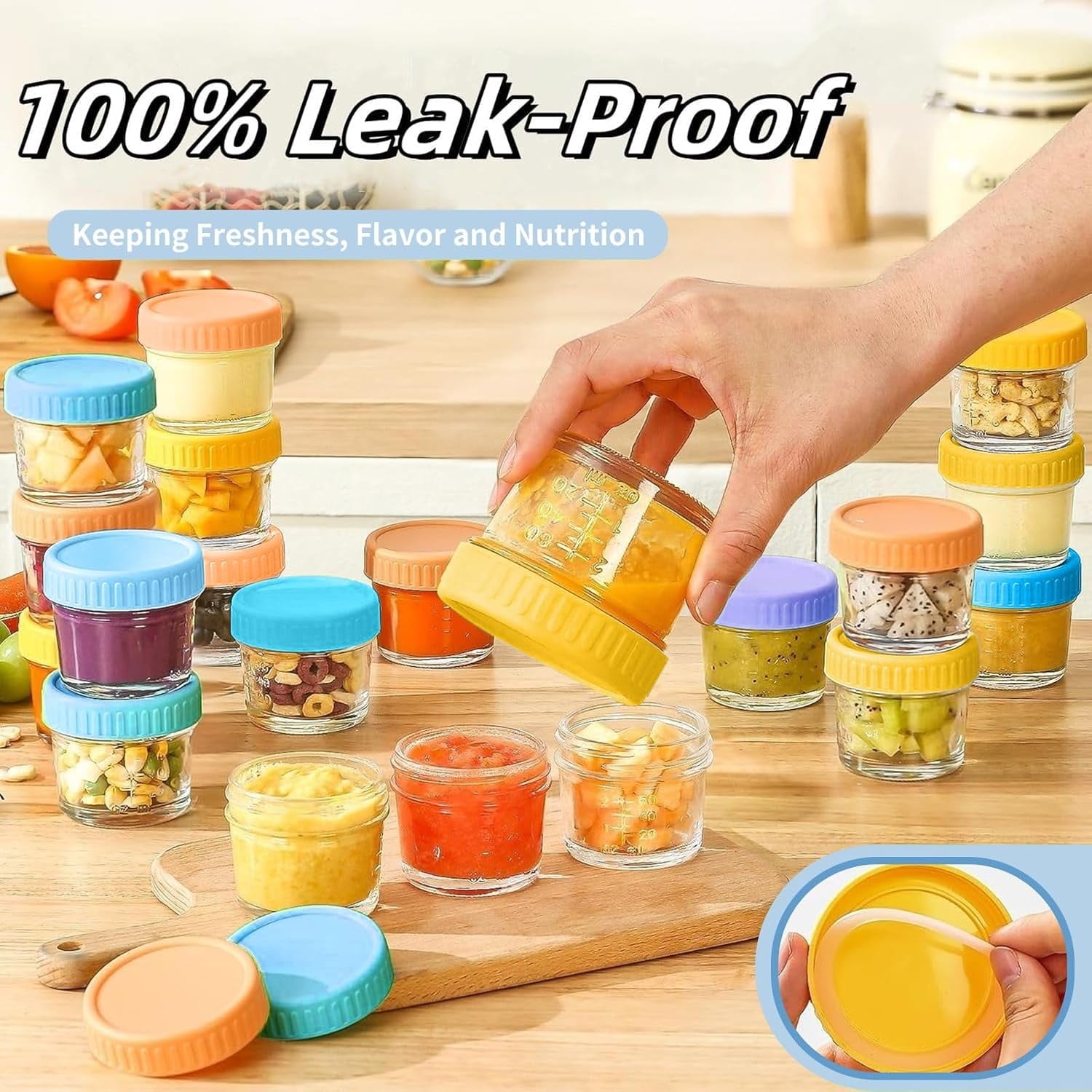 DQQKMM 12 Pack Glass Baby Food Storage Containers, 4oz Baby Food Jars with Airtight Lids, Small Containers Freezer Storage with Airtight Lids Leak Proof for Baby Food